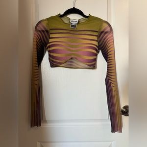 Jean Paul Gaultier Morphing Stripes Cropped Long Sleeve Top